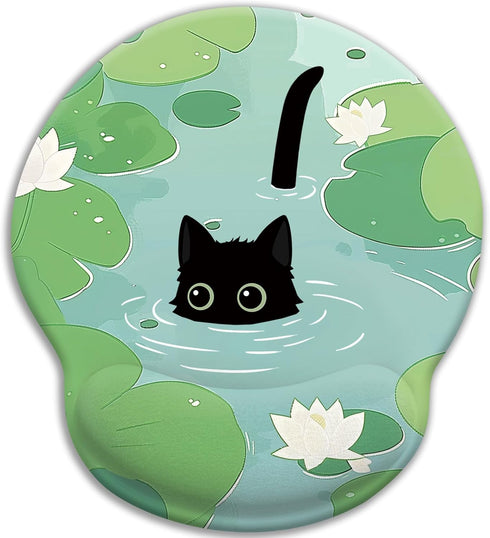 Blusabaca Mouse Pad with Wrist Rest, Cat Lotus Leaf Ergonomic Mouse Pads Wrist