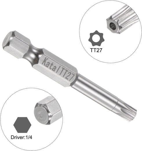 TT27 Star 7 Point Screwdriver Bit 1/4" Hex Shank 2" Length Magnetic Security Torx Power Tool, 2pcs