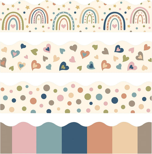 Boho Bulletin Board Borders Trim, Rainbow Polka Dots Paper Borders for Classroom Decorations, 59 FT Length