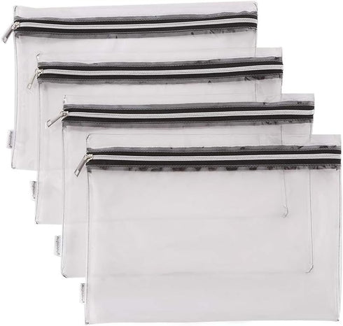 Clear Vinyl Zipper Multi-Purpose Waterproof Organizers, 4-Pack Toiletry Pouch Tool Bag