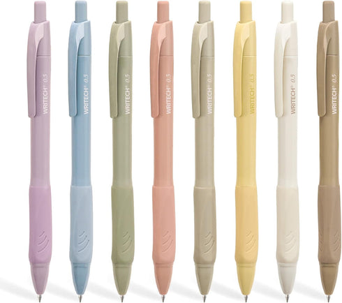 WRITECH 0.5mm Gel Pens with Soft Grip - 8ct Retractable Black Ink Pens for Smooth Writing, No Smear or Smudge