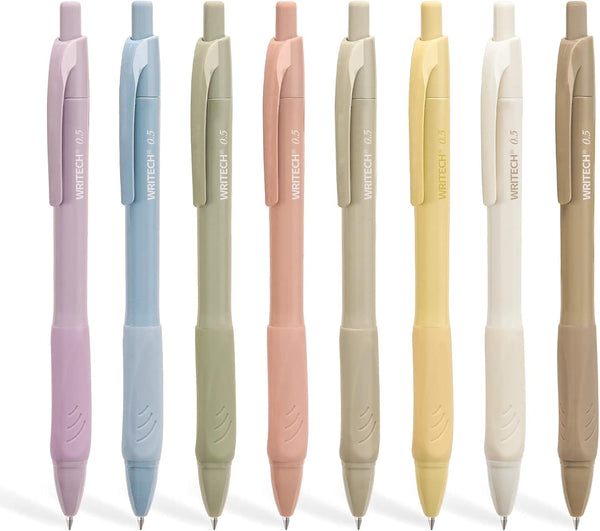 WRITECH 0.5mm Gel Pens with Soft Grip - 8ct Retractable Black Ink Pens for Smooth Writing, No Smear or Smudge