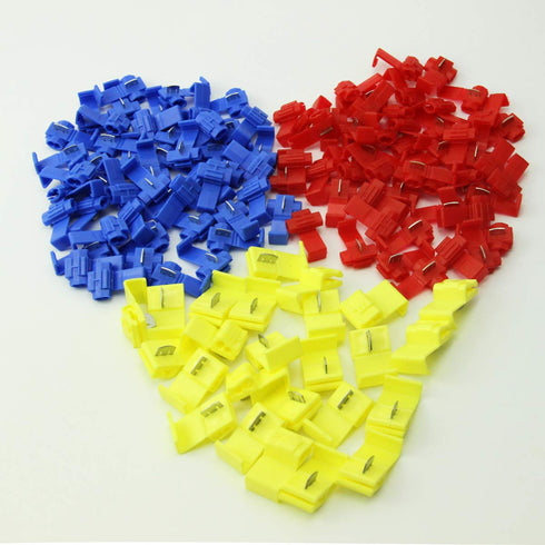 125 Solderless Quick Splice Snap Wire Connector, 50 pcs Red, 50 pcs Blue, 25 pcs Yellow (125 Total)