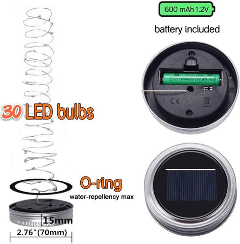 12 Pack 30 Multicolored2 SunKite Solar Mason Jar Lights, LED Waterproof Fairy Firefly Jar Lids String Lights