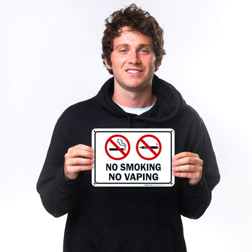 No Smoking No Vaping Sign - 10x7 Inches, Rust Free Aluminum, Fade Resistant, Made in USA