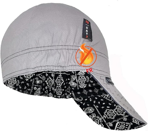 Reversible Welding Cap CAT2, Onesize Flame Resistant Cotton Welder Hat, HRC 2, Grey