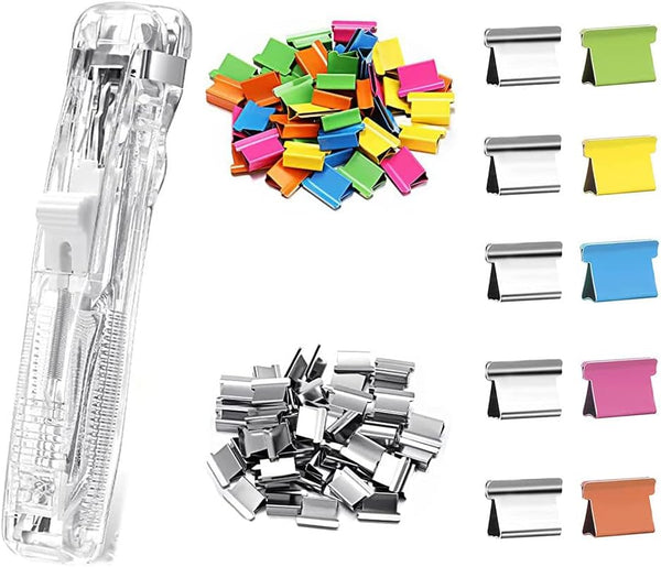 Terrysun 1 Pc Clear Clam Clip Dispenser with 50 Colorful & 50 Silver Metal Refill Clips, Portable Paper Clam
