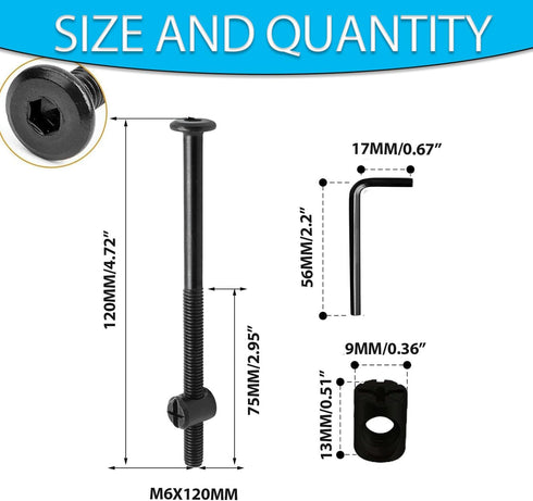 Hincell M6x120mm 12Set Bunk Bed Bolts,Hex Drive Socket Cap Furniture Barrel Screws Bolt Nuts Assortment Kit