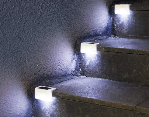 1 4 Pack Solar Powered Step Lights for Outdoor Stairs, Railing, Fence Post, Pathway, Yard, Patio - LED, White