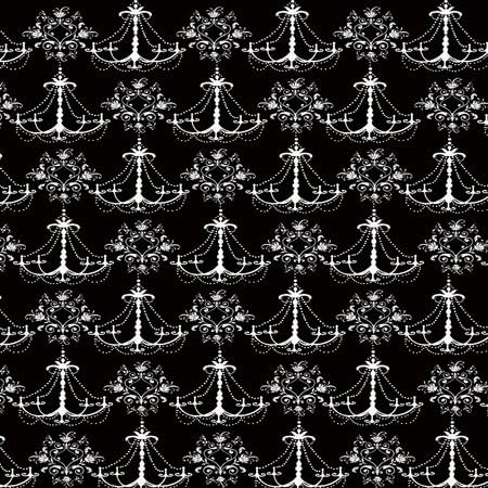 3dRose 8 Inch Shabby Chandelier White On Black Trendy Modern Damask Pattern Ceramic Tile