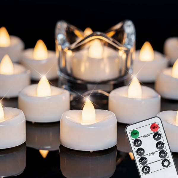 Remote Candles, 12PCS Flameless Tea Light Candles, Battery Operated with Timer, 400+ Hours LED Votive Decor