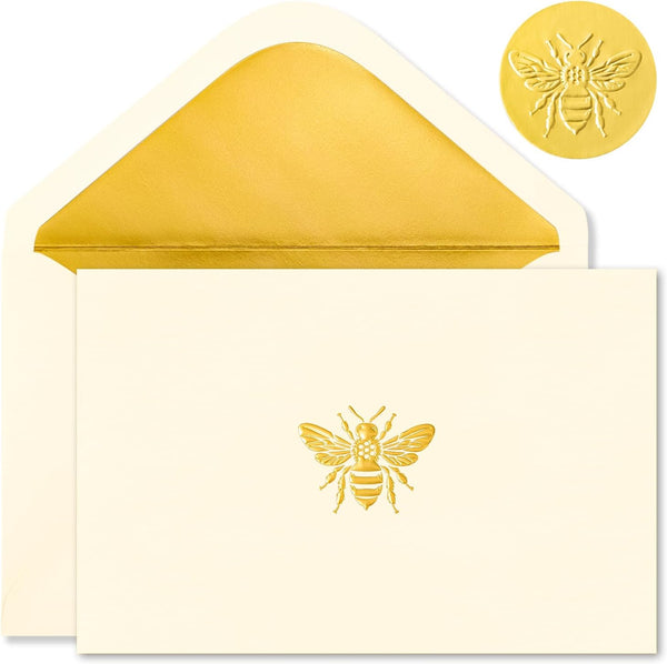 Crisky 50 Pack Blank Cards and Envelopes 4x6, Embossed Gold Foil Bee