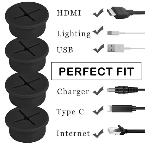 12 Pcs Silicone Cable Grommet, 3/4" Wire Hole Cover for Cable Management, Desk Grommet for Office Home (Black)