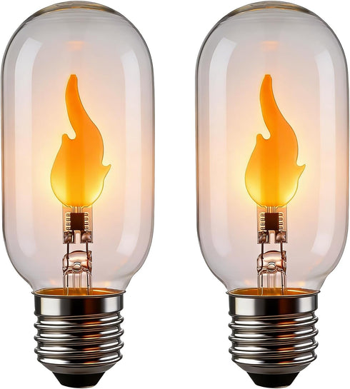 T45/T14 E26 LED Flame Bulb, 2W 1800K Warm Amber Clear Glass Cage,