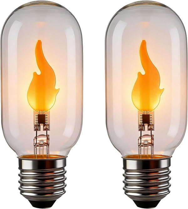 T45/T14 E26 LED Flame Bulb, 2W 1800K Warm Amber Clear Glass Cage,
