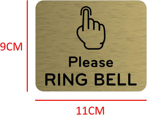 Please Ring Bell Sign - Adhesive Door Bell Sticker or Notice, SILVER/GOLD/BLACK with Universal Icon Symbol (Size 11cm x