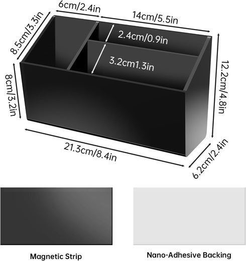 Black Acrylic Magnetic Pen Holder - Large Self Adhesive Wall Dry Erase Marker Holder for Home, School, Office