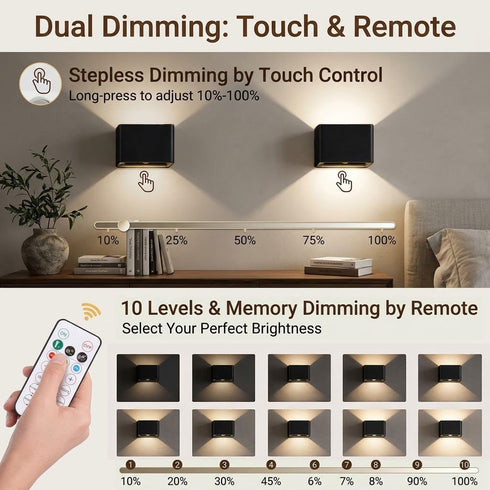 JKHTBDM 2 Pack 3 6000mAh Motion Sensor Wall Light with Remote Control Colors Wireless Wall Sconces LED Indoor Up