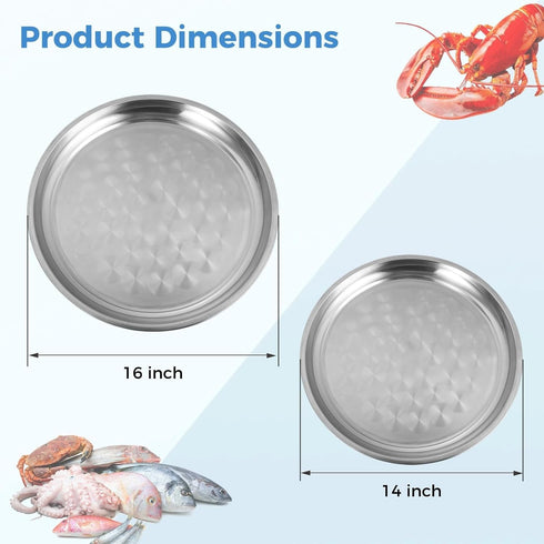 Sacolin 2 14 Inch 16 Inch Seafood Trays for Seafood Barbecue, Pcs Seafood Platter Round Trays, Stainless Steel Serving