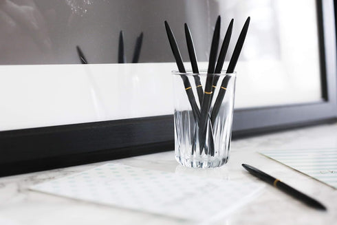 Black Gold Pens with Black Ink | Luxury Ballpoint Gold Pen Set of 6 in Glossy White Gift Box | Gold Office Supplies for Women Men - Slim Nice Pens for Writing (Black) by Luxye