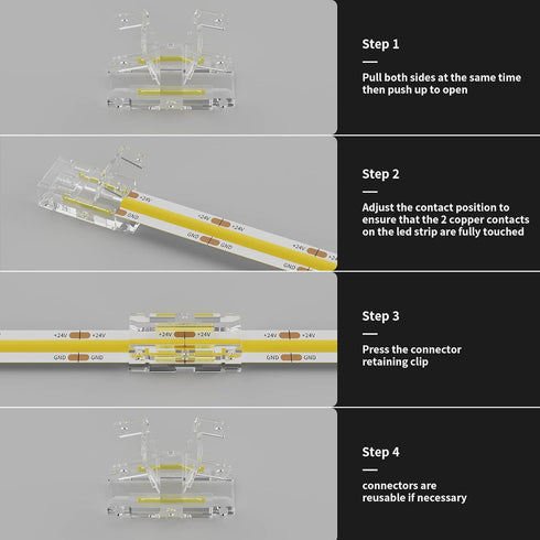 PAUTIX 8mm COB Connector 8pcs L-shaped/Corner, 2pcs Transparent Gapless Connectors for 2-Pin COB LED Strip Lights, Not