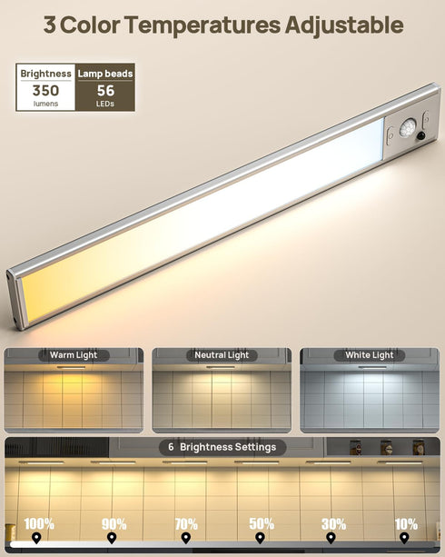 Flysein 12" Closet 3 Dimmable, Counter Under Cabinet Lights Wireless, Motion Sensor Light Indoor with Remote, LED