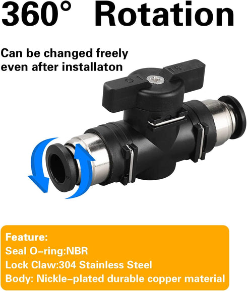 10mm Push Connect Valve Ball Valve, Quick Connect Tube Fittings for Pneumatic Air Compressor