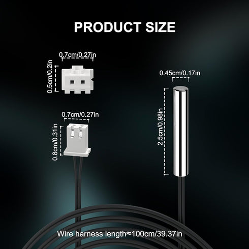 10K 3pcs, 1 3950 DROK Temperature Sensor Probe Meter Waterproof Temp Sensor Probe, Stainless Steel NTC Temp Sensor