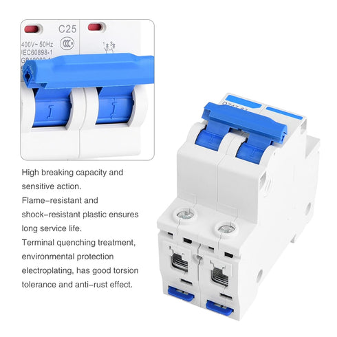 YWBL-WH Miniature Circuit Breaker DZ47-63, 2P 400V AC, Leakage Air Switch 25A 40A 50A 63A (25A)