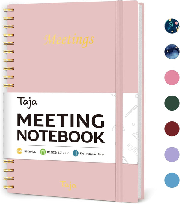 Meeting Notebook for Work Organization, 160 Pages Work Planner with Action Items, Agenda Planner, Pink