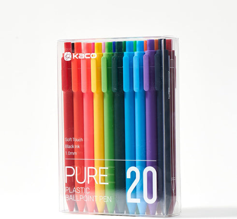 Kaco 20 Pieces Ballpoint Pens, 1.0mm Medium Point, Black Ink, 20-Count Pack for Journaling, Note Taking