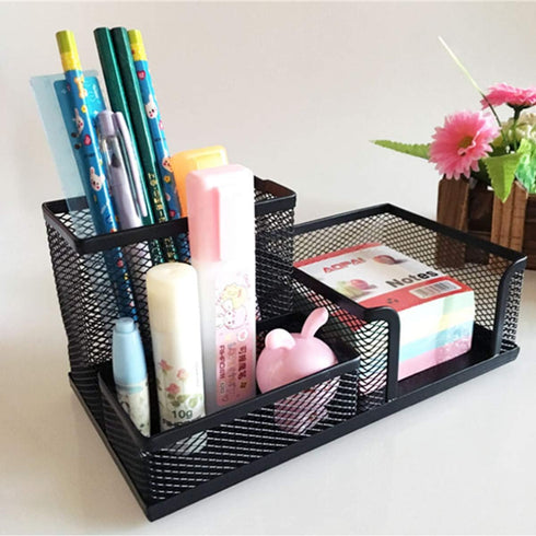 TSY TOOL 2 Pack Black Pen Holder, Mesh Desk Organizer with Pencil Holder and Storage Baskets for Office Supplies