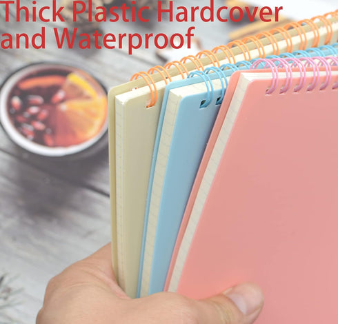Yansanido 3 Pcs Top Bound Spiral Notebook - A5 Size, 3 Color Thick Plastic Hardcover, 80 Sheets (160 Pages) Journal