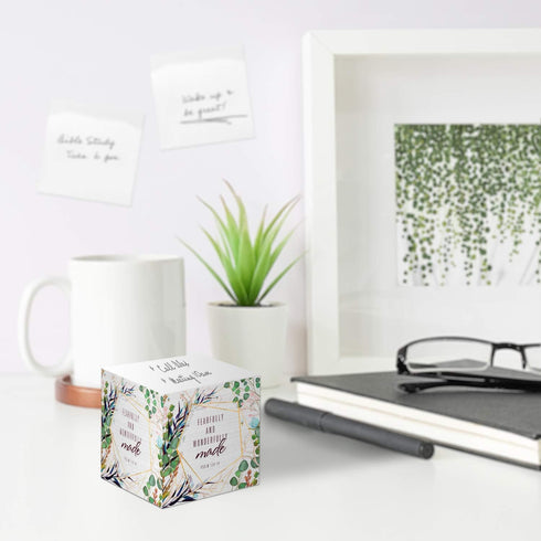 Religious Sticky Note Cube, 2.75" Memo Block Printed on 4 Sides, Modern Floral Christian Design