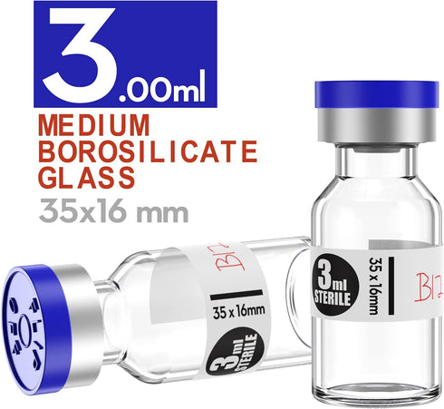 Sterile Empty Vials with Self Healing Injection Port, 10 Pcs 3ml with Flip Off Aluminum Cap, Sterile Package