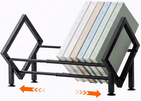 Expandable Desktop Bookshelf Organizer, Metal Office Tabletop Book Storage Rack, Large Tilting
