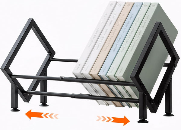 Expandable Desktop Bookshelf Organizer, Metal Office Tabletop Book Storage Rack, Large Tilting