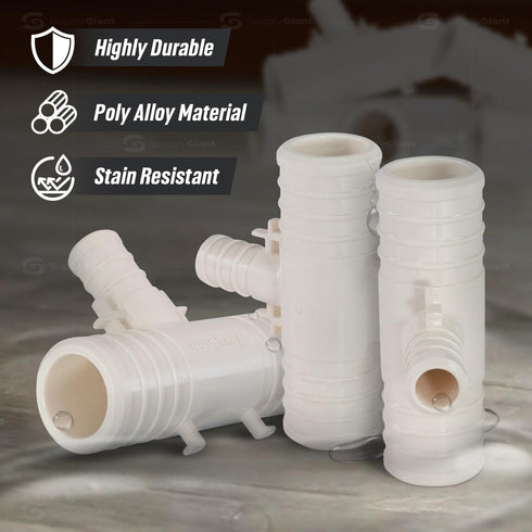 QQSU3431-5 Plastic PEX Poly Alloy Reducing Tee Barb Pipe Fitting, 3/4'' x 3/4'' x 1/2'', White (5 Pack)