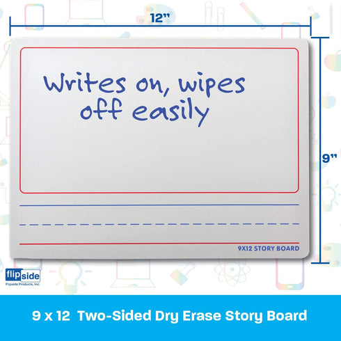 Flipside Products 9" x 12" Two Sided Dry Erase Story Board, Lined for Kids Writing and Drawing, Pack of 12