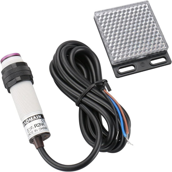 Baomain E3F-R2NK Photoelectric Sensor, Retroreflective Optical Switch, DC 10-30V NPN NO, 2m Sensing Distance