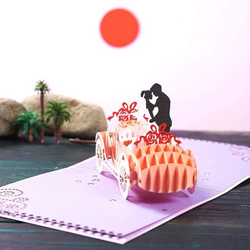 CUTE POPUP Enchanting 3D Wedding Car Card - Premium Handmade Gift - Captivating Pop Up Couple Design