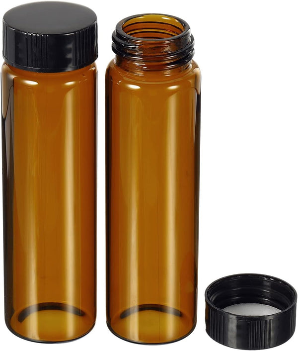 PATIKIL 40mL Reagent Media Bottle, 10 Pack Round Glass Storage Bottles with Plastic Screw Cap for Home, Lab, Brown