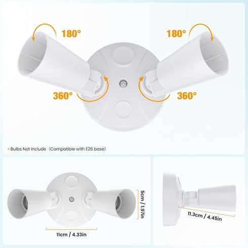2-Pack 300W (Bulbs Onforu Adjustable Twin PAR Holder, Outdoor Flood Light Fixture Max Not Included), Switch Controlled