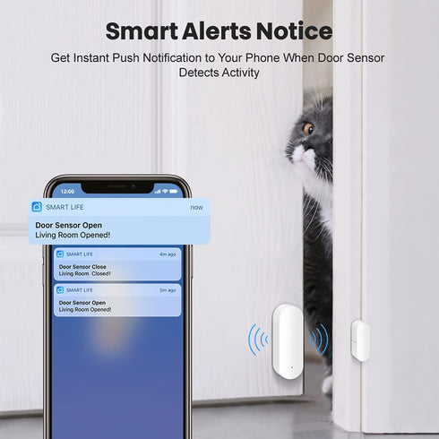 WiFi Door Sensor: Smart Window Contact Sensor, App Alerts, Programmable with Tuya/Smart Life Devices for Home Security & Smart Home Automation, Compatible with Alexa Google Assistant (1 Pack)