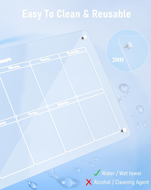 Nicpro 2 PCS Magnetic Acrylic Calendar for Fridge, Clear Dry Erase Board with 12 Color Markers & Pen Holder