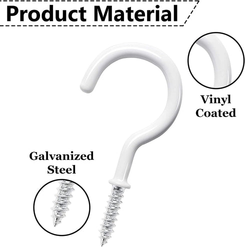 12 Pcs Heavy Duty Ceiling Hooks for Hanging Plants, 2.9 inches White Vinyl Coated Screw in Plant Hooks for Indoor