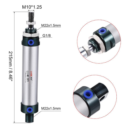 MECCANIXITY Pneumatic Air Cylinder Double Action MAL25X75 25mm Bore 75mm Stroke with Y Connector and 4Pcs Quick Fitting Set