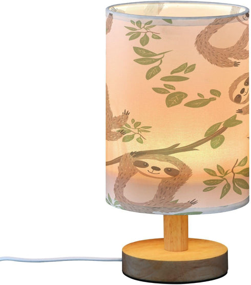 ALAZA Sloth Leaf Pattern Bedside Table Lamp with USB Port for Bedroom Nightstand Lamps Night Light Linen Fabric Shade