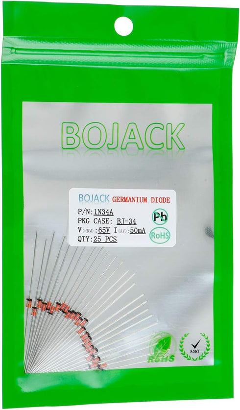 BOJACK 1N34A Germanium Diode, 50 mA 65V Axial Electronic Diodes (Pack of 25)