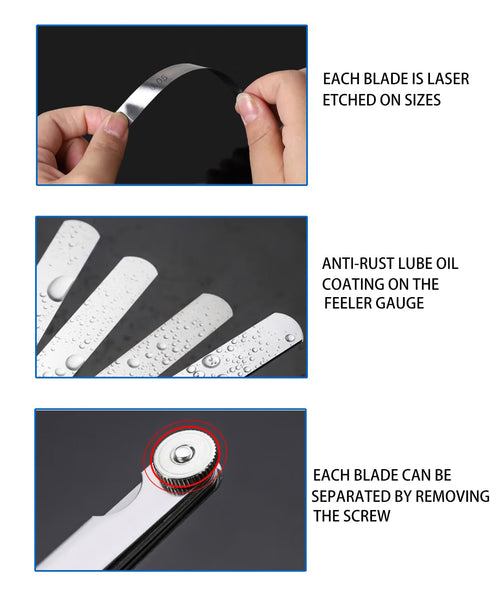 Feeler Gauges Set, 32 Blades Stainless Steel Dual Marked Metric and Standard SAE Valve Thickness Gauge